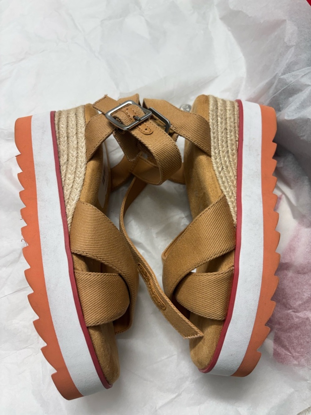 Chelsea & Violet Tan Espadrille Platform Sandals with Orange Accent - Picture 2 of 4
